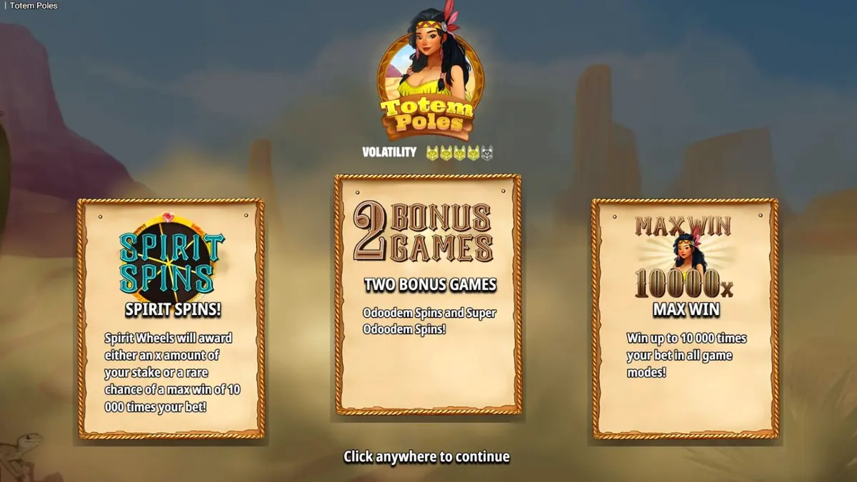 Totem Poles slot game by Kitsune Studios featuring Native American art and animal spirits